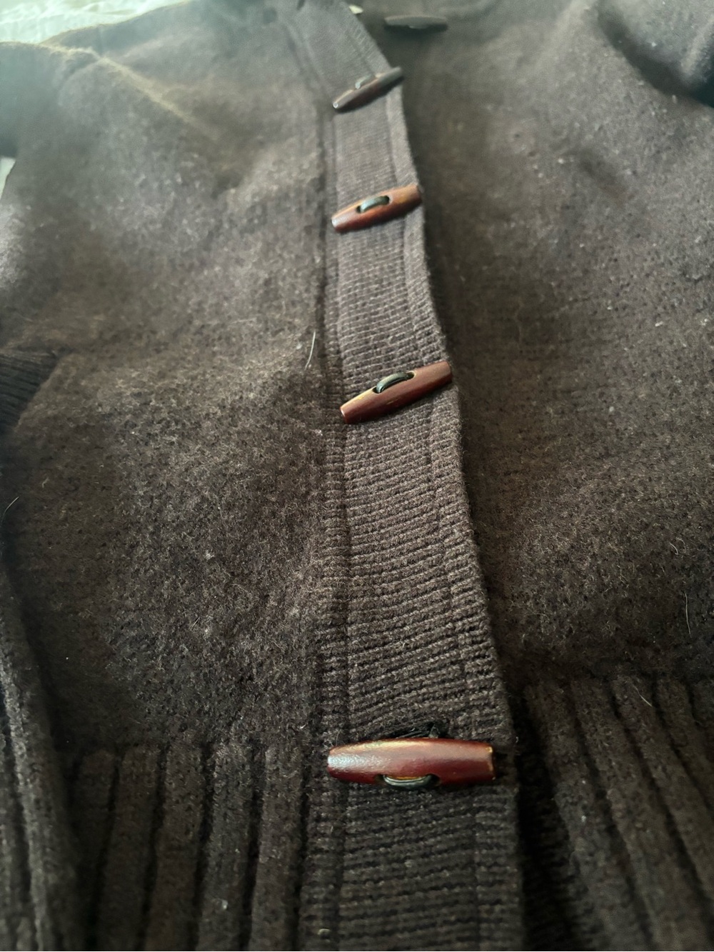100% Wool Smartwool Hooded Toggle Coatigan - Dark Brown - Picture 8 of 10